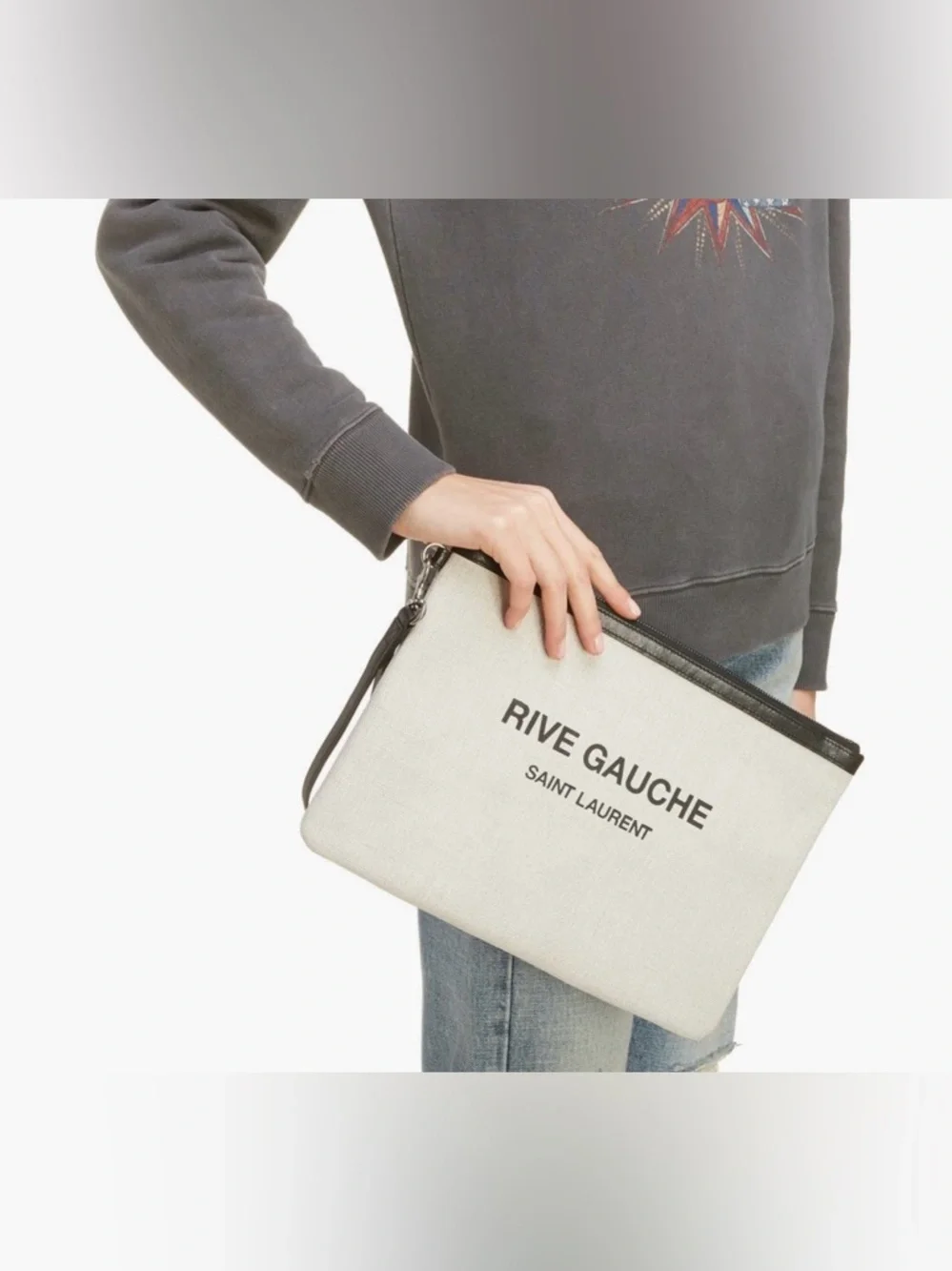 Saint Laurent Rive Gauche Linen Wristlet in Bianco Cream NWT - Picture 2 of 13